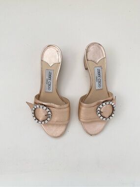 Jimmy Choo Granger Metallic Rose Gold Leather Sandals